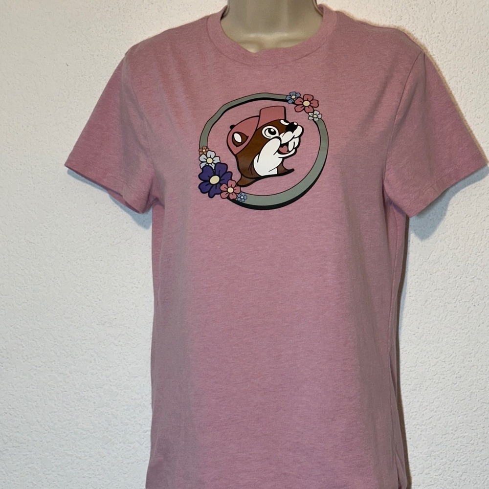 Buc-ee's Beaver Believer Pink Graphic T-Shirt Small Peace Sign Floral Texas Tee